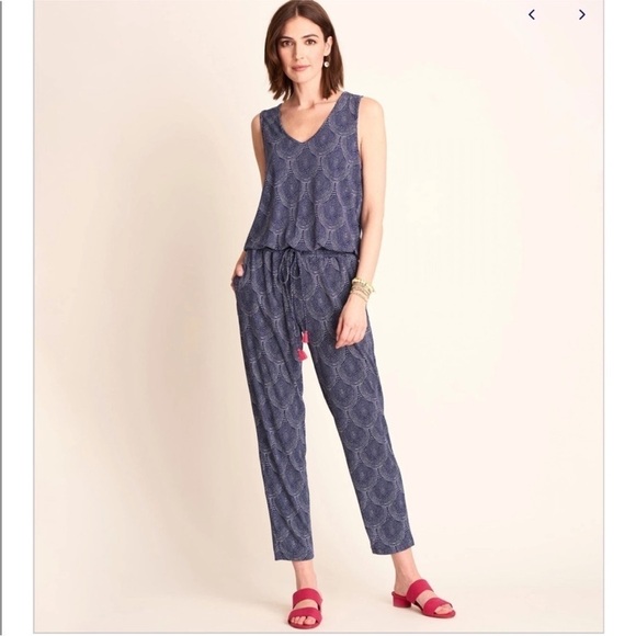 Hatley women’s blue printed boho sleeveless jumpsuit summer spring L bohemian - Picture 1 of 10